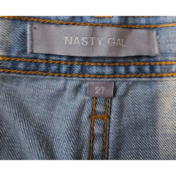 Nasty Gal Womens Wide Leg High-Waist Cropped Denim Jeans With Raw Hem Size 27 - Picture 7 of 8